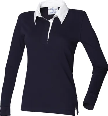 Produktbild von Front Row Damen Rugby Polo-Shirt, Langarm RW479 (S) (Marineblau/Weiß)