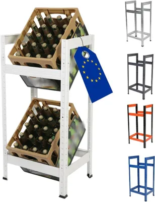 Produktbild von MODO24 Getränkekistenregal 2 Kisten, Helios, Metall, Kistenregal, Getränkeregal, Kistenständer, Kellerregal, Lagerregal, 90x45x35 cm, Weiß, KWW