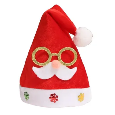Immagine prodotto di KRUMAD Cappello di Natale con occhiali e barba - Divertente cappello da Babbo Natale per bambini e adulti - Cappello da Babbo Natale con pompon - Costume e decorazione da Babbo Natale