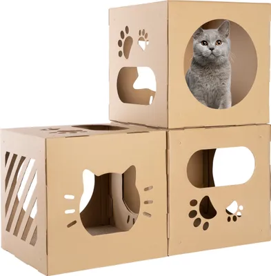 Produktbild von ONVAYA® Kartonhaus für Katzen mit Kratzboard ǀ einfacher Aufbau ǀ inklusive Kratzbrett ǀ ideal für DIY-Projekte ǀ Katzenhaus aus Pappe