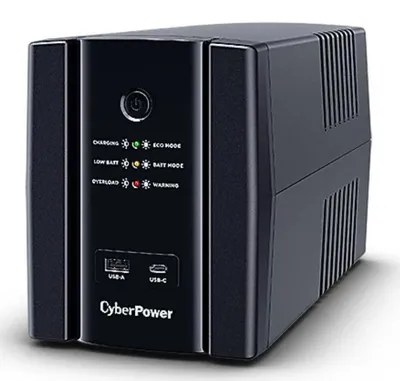 Produktbild von CyberPower UT1500EG Line-Interactive USV 1500VA/900W LED, AVR, USB (HID), Ausgang (4) Schuko, RJ45 Lan Protection, USB A+C Ladegerät, Line-Interaktiv, 1,5 kVA, 900 W, Pseudo sine, 167 V, 295 V