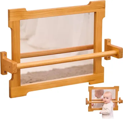Produktbild von Hochstuhl Stütze für Kleinkinder - Selbstständiges Gehen & Laufen - Holzbalancierstange - Wandspiegel.