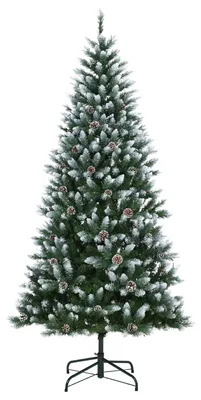 Produktbild von Künstlicher Weihnachtsbaum, beschneit, 270 cm (9 Fuß) Höhe, dicht belaubt mit Tannenzapfen, beschneite Spitzen – Montage mit Gelenken, Metallfuß