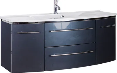 Produktbild von Marlin Badmöbel-Set 3040 BxHxT 122 x 90 x 48 cm Frontfarbe anthrazit mit Waschtisch Mineralmarmor weiß Griff chrom CPFF