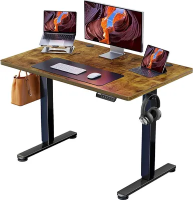 Image de ErGear Bureau électrique réglable en hauteur 100 x 60cmà mémoire, brun vintage