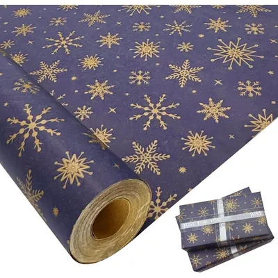Immagine prodotto di Rotolo di carta da regalo, Natale, blu, carta kraft, 76 cm x 12 m, motivo: fiocchi di neve