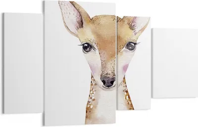 Produktbild von Bild auf Leinwand - Leinwandbild - 4 Teile - Damhirschkuh Grafiken Kinder - 120x70cm - Wand Bild - Wanddeko - Wandbilder - Leinwanddruck - Bilder - Wanddekoration - Leinwand bilder - DL120x70-4449