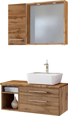Produktbild von Waschtisch-Set Badmöbel Handwaschplatz Gästebad Waschplatz Bad Set "Davos V" Wotan Eiche