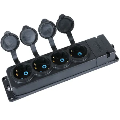 Produktbild von Verteiler-Steckdosenleiste 4-Fach schwarz IP44 Steckdosenverteiler
