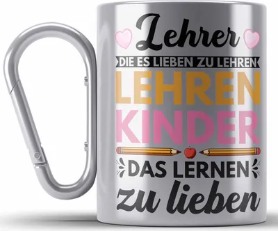 Produktbild von Trendation - Lehrer Abschiedsgeschenk Lehrerin Geschenk Edelstahl Tasse Karabiner zum Abschied Klassenlehrerin Danke Geschenkidee (Silber)