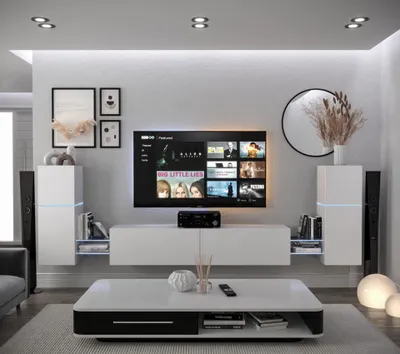 Immagine prodotto di Furnitech Parete attrezzata soggiorno - Parete attrezzata moderna - Scaffali e mobile TV - Mobili soggiorno senza LED (AN104-21W-M3-1A)