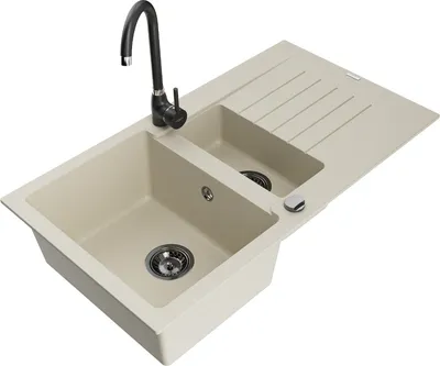 Produktbild von Mexen Matias 1,5-Becken-Granitspüle mit Abtropffläche und Mischbatterie Telma, Beige - 6502-69-670200-70