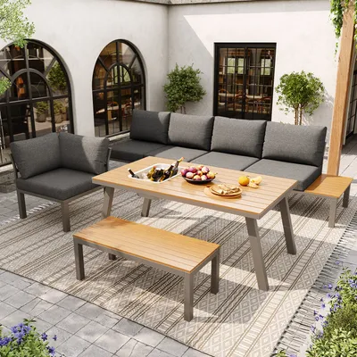 Produktbild von Gartenlounge-Set für 6-7 Personen, mit Eiskübel-Tisch, wetterfest, ideal für Garten, Balkon und Terrasse