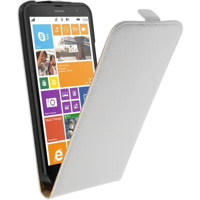 Produktbild von PhoneNatic Kunst-Lederhülle kompatibel mit  Nokia Lumia 1320 - Flip-Case weiß + 2 Schutzfolien