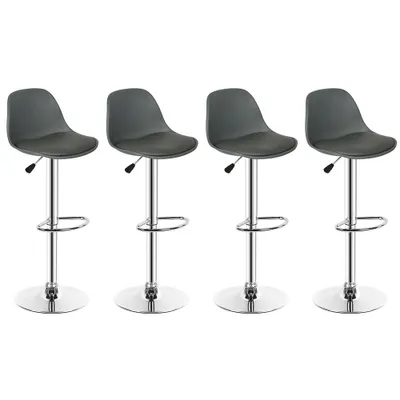 Image de lot de 4 tabourets de bar Chaise de bar en similicuir réglable en hauteur pivotant gris foncé