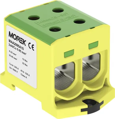 Produktbild von Gelbgrüner Sammelschienenverbinder 2 x 6-95 mm2 Morek MAA2095Y10