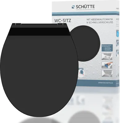 Produktbild von SCHÜTTE Duroplast SLIM WC Sitz mit Absenkautomatik Schwarz, WC Deckel Schwarz in flachem Design & Schnellverschluss