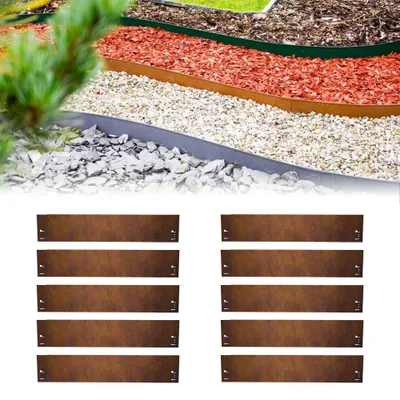 Immagine prodotto di Set di 10 Bordi Prato in Corten Acciaio 120 cm Lungo 13,5-18,5 cm Alto Larghezza 18,5 cm per Bordo Aiuola e Rabarbaro Robusto e Duraturo