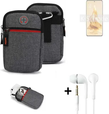 Produktbild von K-S-Trade Gürteltaasche + Kopfhörer kompatibel mit Oppo Reno9 Pro Handy Tasche Holster Schutz Hülle Handy Hülle grau Zusatzfächer 1x