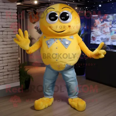 Immagine prodotto di Personaggio in costume della mascotte REDBROKOLY di Yellow Crab Cakes vestito con una camicia di jeans e collane