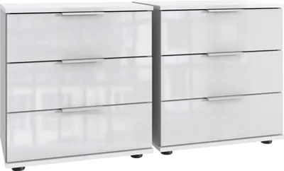Obrázek produktu pro Nachtschrank >Danzig< (2er-Set) in WEISS + GLAS WEISS - 104x58x38cm (BxHxT)