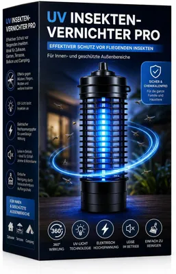 Produktbild von Elektrischer Insektenvernichter mit UV-Lampe – Fliegenfalle & Mückenlampe für Moskitoschutz und effektive Insektenabwehr (Rund)