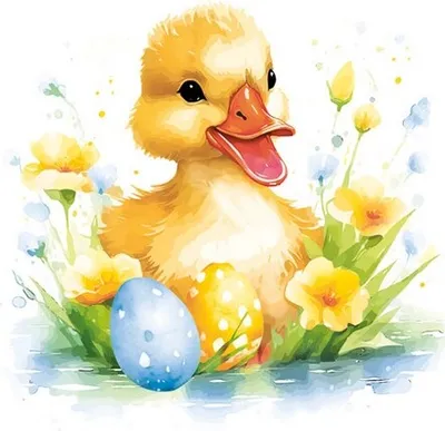 Produktbild von 20 Servietten Watercolour Cute Baby Duck - Küken mit Eier an Blüten 33x33cm