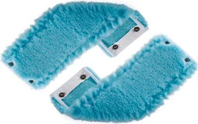 Two turquoise mop heads with white attachment points, shown against a white background.