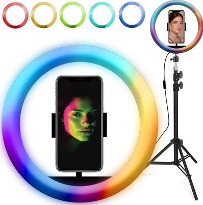 Zdjęcie produktu dla Lampa pierścieniowa 10 cali ze statywem Regulowana wysokość 18 kolorów RGB Ściemnialna lampa pierścieniowa do selfie YouTube TikTok Make-up Selfie Retoo