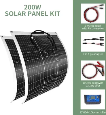 Obrázok produktu pre 200W súprava solárnych panelov, 23% účinnosť, flexibilná inštalácia, 2 ks 200W súpravy