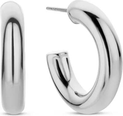 Produktbild von CO88 Collection 8CE-70435 – Halbe Ohrringe aus Stahl – Damen – Glatt – 25 mm Durchmesser – 4,5 mm Wandstärke – Pouchette – Silberfarben