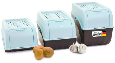 Produktbild von Novaliv Gemüsebox Set TÜRKIS light Kartoffel Aufbewahrungsbox Vorratsdoseset Zwiebeltopf Knoblauchbox Obsttopf