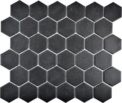 Produktbild von Mosaikfliese Keramik Hexagon schwarz unglasiert MOS11B-0304-R10