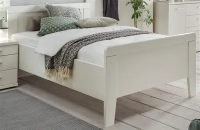 Produktbild von bv-vertrieb Seniorenbett 100x200 cm, weiß, MDF-Natur, Liegefläche höhenverstellbar bis ca. 50 cm, Bettseitenhöhe ca. 48 cm, Kopfteilhöhe ca. 88 cm, Fußteilhöhe ca. 65 cm, für elektrischen Lattenrost geeignet, einfacher Selbstaufbau, Produktcode 3115