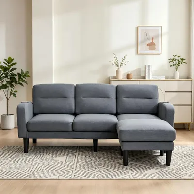 Produktbild von Ecksofa L-Form 3-Sitzer mit Chaiselongue Sofa Grau Stoff 204x136x80cm
