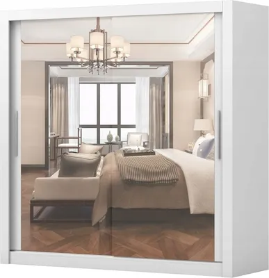Produktbild von Easy4You MN Weiß Schiebetürenschrank Kleiderschrank 203x215x64 cm mit Spiegel - Schlafzimmermöbel, Aufbewahrung – Mehrzweckschrank mit 4 Kleiderstangen
