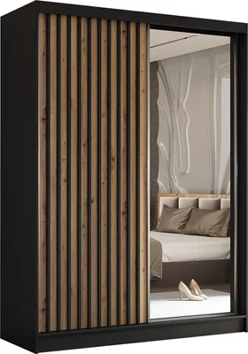 Produktbild von AGMAT Schwebetürenschrank Nevada, Kleiderschrank mit Spiegel und 2 Türen, Moderne Garderobe in Farbe: Schwarz, Schrank in Größe: 160 x 216 x 61 cm