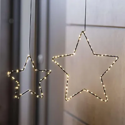 Produktbild von 2x LED Stern, Deko-Hänger aus Metall, Ø 20 + 28 cm, beleuchtet, für Fenster Balkon & Garten, Weihnachtsdeko Innen & Außen, Outdoor