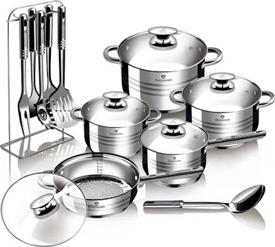 Immagine prodotto di Set di pentole in acciaio inox 17 pezzi Linea Jumbo Gourmet