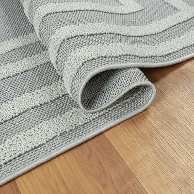 Produktbild von Teppich Boho Hochflor Wohnzimmer, Schlafzimmer, Küche, Flur, Waschbarer Teppich 3D, Farbe:706Grau, Maße:80x150 cm