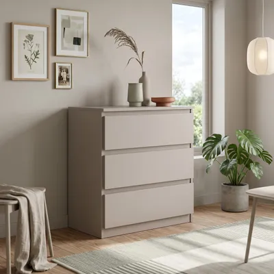 Produktbild von Masseno Kommode NUDO 70 cm Sideboard mit 3 Schubladen und  Türen für Wohnzimmer Schlafzimmer Modern 70x39x78,5 cm Kaschmir / Kaschmir