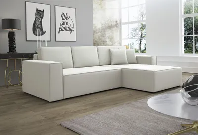 Produktbild von Ecksofa Schlafsofa Sofa CONOR Kunstleder Weiss Ottomane Rechts