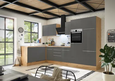Produktbild von Küche Küchenzeile Winkelküche Marleen Premium 340 cm Grau Artisan Eiche Respekta