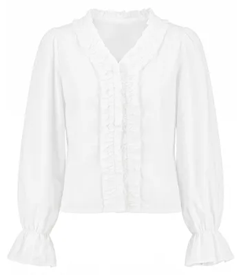 Produktbild von Damen Bluse weiss V-Ausschnitt Bischofsärmel XS