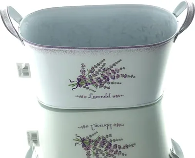 Produktbild von SCHEULEN Jardieniere Weiß mit Griffen im Vintage Look & Lavendelmotiv - Metall