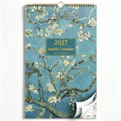 Obrázek produktu pro Rodinný kalendář 2027, leden až prosinec, modrá barva, rozměry 38 x 23,5 cm, nástěnný kalendář pro organizaci