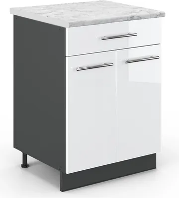 Produktbild von Küchenunterschrank Vicco Fame-Line Weiß Hochglanz 60 cm mit Schublade, AP Marmor, Model 45640