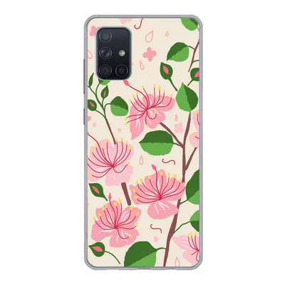 Produktbild von MuchoWow® Handyhülle Schutzhülle Hülle für Samsung Galaxy A51 5G Blume - Rosa - Blatt - Muster Silikon Softcase Handy Hülle - Abbildung