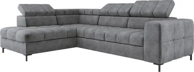 A grey sectional sofa shown from a diagonal angle against a white background.