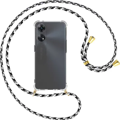 Produktbild von Handykette Backcover-Schutzhülle mit Band (Metall goldfarben) für Oppo Reno8 T 4G (CPH2481, 6.43'') - schwarz/grau/weiß